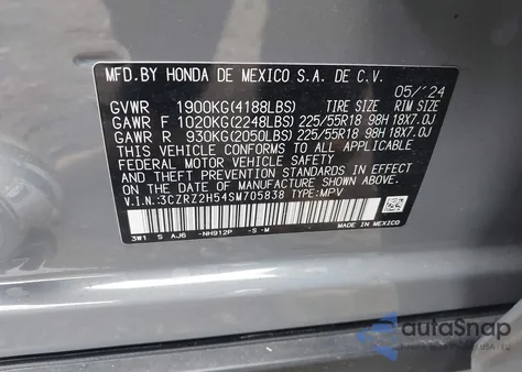2025 Honda Hr-V Awd Sport from USA, damaged, VIN 3CZRZ2H54SM705838